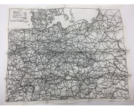 WW2 British RAF Silk Escape map 9U. Showing Northern Germany and Poland. Single sided, black print. Unissued condition.