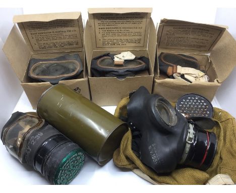 WW2 British Home Front issue respirators in original cardboard boxes x 3: another in a 1941 dated private purchase carrying t