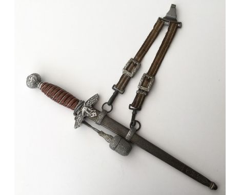 WW2 Third Reich 2nd pattern Luftwaffe Dienstdolch dagger. 240mm long double edged blade with etched decoration featuring a dr