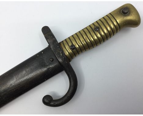 French 1866 pattern Chassepot Bayonet with single edged fullered blade 575mm in length. Maker marked to spine of blade and da