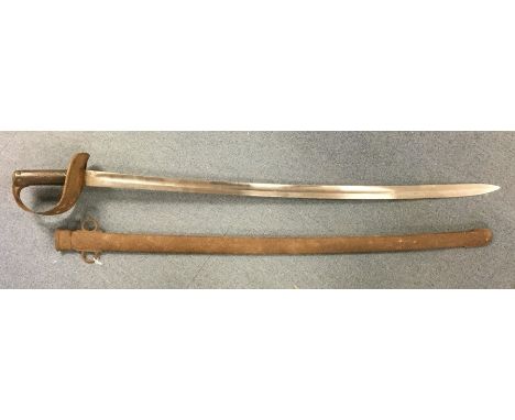 British 1885 Pattern Cavalry Troopers Sword with single edged fullered blade 87cm in length. Dated 2/86. Various inspection s