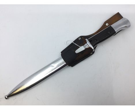 WW2 Third Reich K98 Bayonet. Post war chrome plated finish to both bayonet and scabbard. Single edged fullered blade, serial 