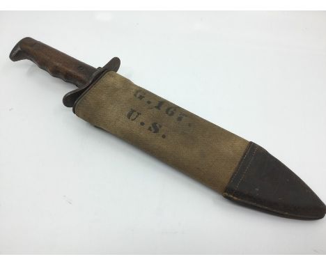 WW1 US Army Bolo Knife with 255mm long blade maker marked and dated "SA 1917" for Springfield Armoury and "US 40647". Wooden 