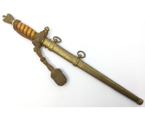 WW2 Third Reich Kriegsmarine Officers Dagger. Double fullered blade 245mm in length with fouled anchor etch panels. Maker mar