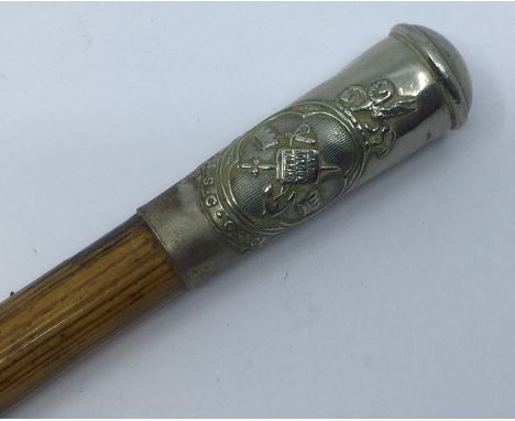 WW1 British Imperial Service College Officer Training Corps Swagger Stick. Bamboo with white metal top with school crest. Bra