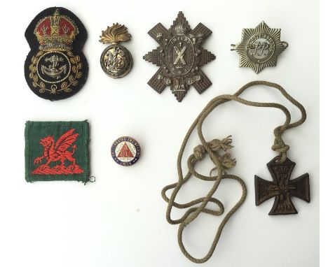 WW2 British Royal Navy Petty Officers cap badge in wire bullion thread: Black Watch cap badge, lugs broken:&nbsp;WW1 Northumb