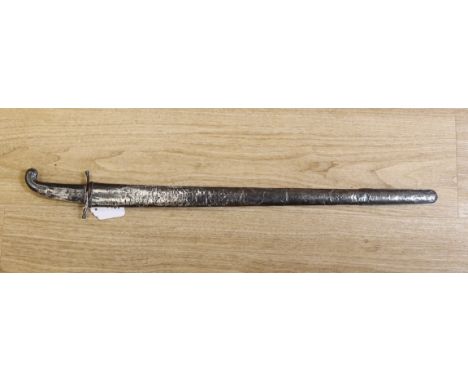 A South East Asian sword with white metal overlaid scabbard and handle, possibly Indonesian, total length 70cm