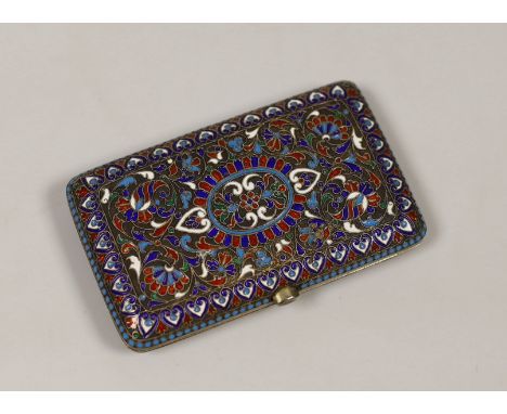 A late 19th/early 20th century Russian 84 zolotnik and cloisonné enamel cigarette case, 97mm, gross weight 135 grams.