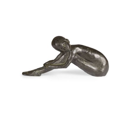  GEORG EHRLICH (AUSTRIAN 1897-1966) SITTING BOY bronze with brown patina 12.5cm high, 27cm wide (4 7/8in high, 10 5/8in wide)