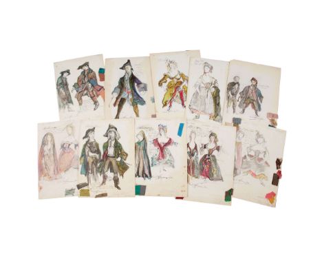  LESLIE HURRY (BRITISH 1909-1978) FOLIO OF COSTUME DESIGNS AND A STAGE SET DESIGN FOR 'THE BEGGAR'S OPERA', 1963 twenty-two c