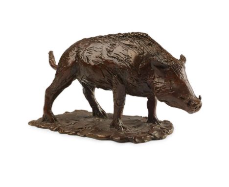  LAURENCE BRODERICK (BRITISH 1935 - 2024) WILD BOAR signed, titled and numbered 4/25, patinated bronze 12cm high, 22cm wide (