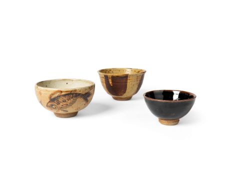  HENRY HAMMOND (BRITISH 1914-1989) TWO BOWLS each with impressed maker’s mark, stoneware, one with fish decoration and the fo