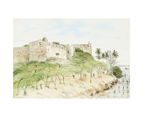  DAVID GENTLEMAN  R. D. I. (BRITISH 1930-) MOMBASA: OUTER WALLS OF PORT JESUS, 1976 signed and dated in ink (lower left), pen