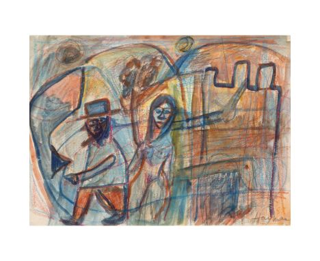  PATRICK HAYMAN (BRITISH 1915-1988) GOING AWAY, 1985 signed in pencil (lower right), titled and dated (to reverse), crayon an