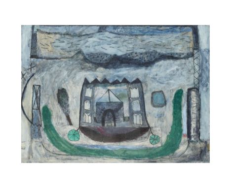  CAROL ANN SUTHERLAND (BRITISH 1952-) HOUSEBOAT, 1989 signed and dated in pencil (lower left), mixed media and collage on pap