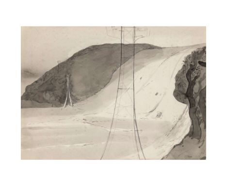  EDWARD BURRA (BRITISH 1905-1976) DOWNLAND LANDSCAPE signed (lower right), pen, ink, crayon and wash on paper 35cm x 49.2cm (