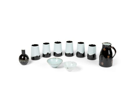  CHRIS KEENAN (BRITISH 1960-) SET OF SIX 'TOMORROW A LANDSCAPE' VESSELS each with impressed maker's seal, porcelain, celadon 