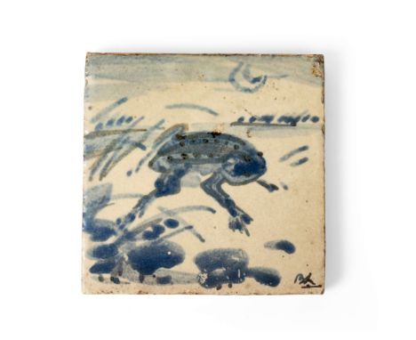  BERNARD LEACH C.H., C.B.E. (BRITISH 1887-1979) AT LEACH POTTERY 'LEAPING FROG' TILE, c. 1939 painted maker's monogram (lower