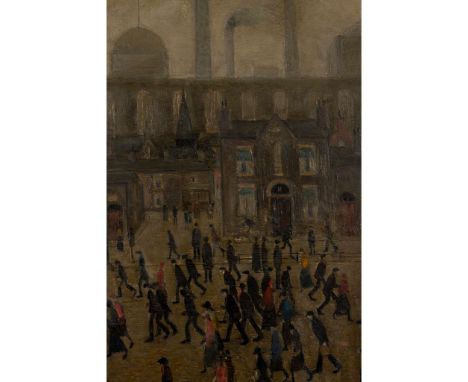  LAURENCE STEPHEN LOWRY (BRITISH 1887-1976) GOING TO THE MILL, 1925 signed and indistinctly dated (lower left), oil on panel&