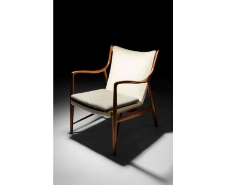  FINN JUHL (DANISH 1912-1989) ARMCHAIR, DESIGNED 1945 model no. NV45, teak and upholstery 83.5cm high, 68cm wide, 70cm deep (