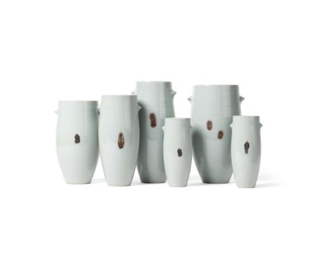  CLAUDIA LIS (GERMAN 1969-) SIX VESSELS each impressed maker's seal, stoneware with celadon glaze and iron oxide the tallest 
