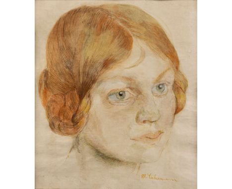  MAX LIEBERMANN (GERMAN 1847-1935) PORTRAIT OF A GIRL (MÄDCHENBILDNIS) signed (lower right), watercolour on paper 23.2cm x 20