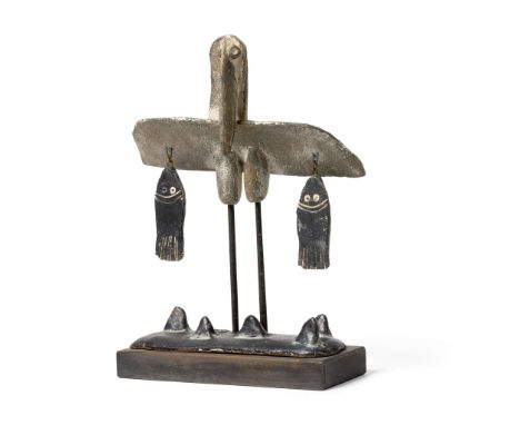  JOHN MALTBY (BRITISH 1936-2020) WADING BIRD impressed maker's mark and signed and titled (to base), stoneware on wooden base