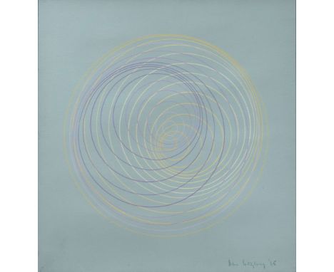  PETER SEDGLEY (BRITISH, 1930-2025) HELIX CIRCLES ON DARK GREEN, 1965 signed and dated in crayon (lower right); gouache on ca