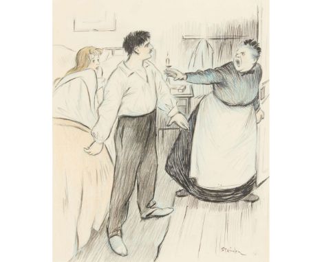  THÉOPHILE ALEXANDRE STEINLEN  (SWISS/FRENCH 1859-1923) LA MINEURE signed in ink (lower right), pen, ink and crayon 28cm x 24