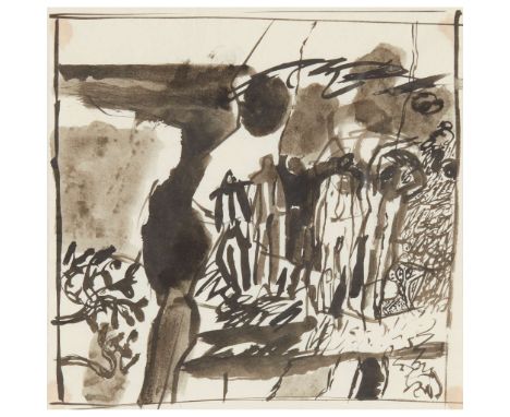  KEITH VAUGHAN (BRITISH 1912-1977) LANDSCAPE WITH A GROUP OF FIGURES, 1958 Indian ink and wash on paper 21.5cm x 21.5cm (8 ½i