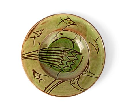  MICHAEL CARDEW C.B.E. (BRITISH 1901-1983) AT WINCHCOMBE POTTERY CHARGER WITH BIRD, c. 1930 impressed maker's and pottery mar