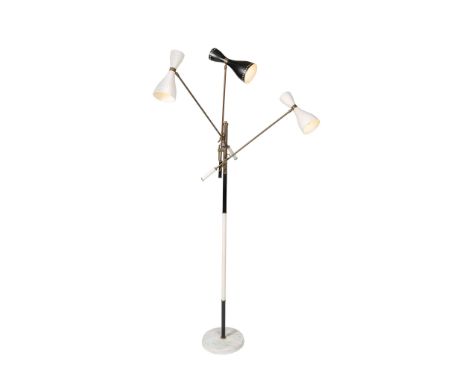  STILNOVO FLOOR LAMP, c. 1958 lacquered aluminium, brass and marble 193cm high (76in high)   
