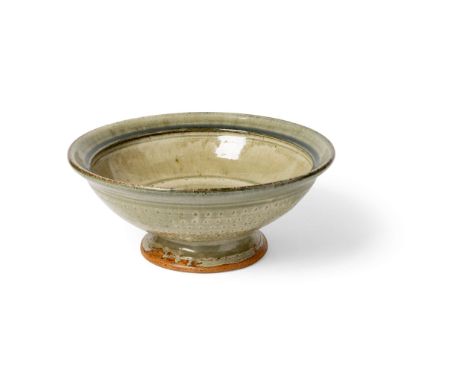  RICHARD BATTERHAM (BRITISH 1936-2021) LARGE FOOTED BOWL stoneware, ash glaze 15cm high, 36cm diameter (6in high, 14in diamet