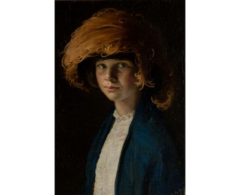  SIR WILLIAM NICHOLSON (BRITISH 1872-1949) NANCY IN A FEATHER HAT (THE ARTIST'S DAUGHTER), 1910 signed and dated (lower left)