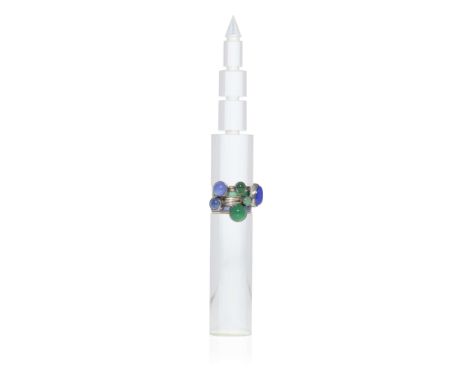  WENDY RAMSHAW C.B.E. R.D.I. (BRITISH 1939-2018) SET OF EIGHT GEM SET AND ENAMEL STACKING RINGS, 1989 comprising two green an