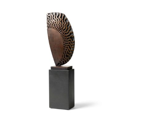  PETER BEARD (BRITISH 1951-) SAIL FORM initialled PFB and numbered 24/25, bronze on Cumbrian Blue slate base 38.5cm high incl