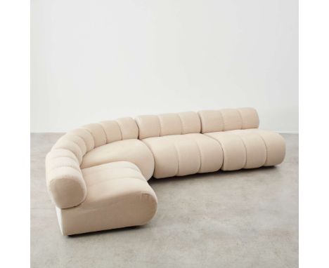  GIUSEPPE MUNARI (ITALIAN) FOR POLTRONA MUNARI MODULA SOFA, 1970S manufacturer's mark, upholstered in ivory mohair velvet, co