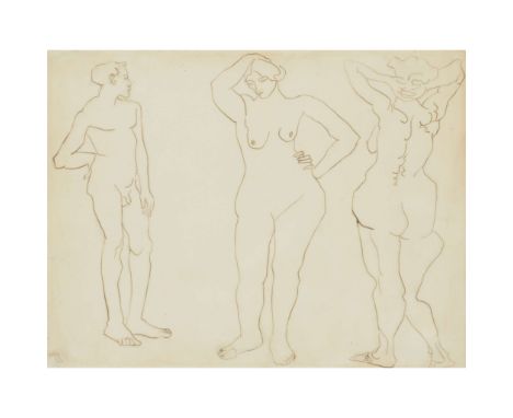  HENRI GAUDIER-BRZESKA (FRENCH 1891-1915) THREE NUDES STANDING, 1913 monogramed and dated in ink (lower left), pen and ink on