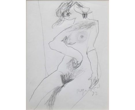  ROGER HILTON C.B.E. (BRITISH 1911-1975) DRAWING (SEATED NUDE), 1972 signed and dated (lower right), pencil on paper 25.4cm x