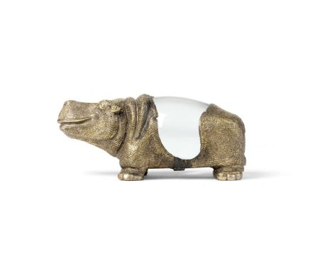  GABRIELLA CRESPI (ITALIAN 1922-2017) HIPPOPOTAMUS, c. 1970 impressed signature to applied tag, bronze and glass 6cm high, 14