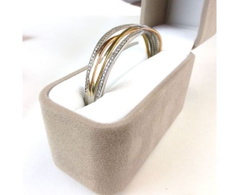 A modern mixed metal and stone mounted bangle, stamped 14K BH, boxed CONDITION REPORT: Total overall weight 19 grams approx