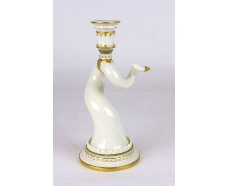 A Royal Worcester candlestick circa 1880, shape 1056, with gilt highlights, green printed and impressed marks to base. h. 24 