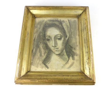 T Petrovich?, Modernist portrait bust of a young lady, signed and dated 1946 lower right, water colour. 33 cm x 27cm. CONDITI