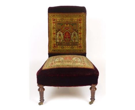 A Victorian nursing chair, with maroon velour and tapestry upholstery
#VAT will be added to the hammer price on this lot. CON