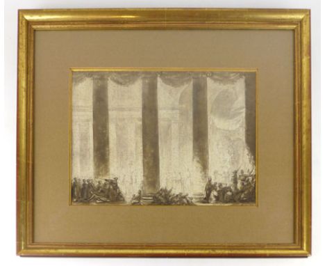 Old Master Drawing, Interior scene of cardinals standing before the Pope, indistinctly inscribed ?Zanomari? lower right, wate