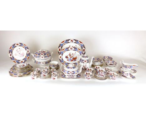 A Spode dinner service in the Shima pattern setting for six including vegetable tureens and covers, platers, sauce boats, pla