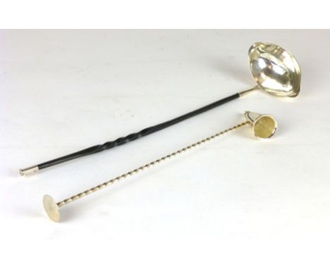 A silver plated a baleen handled toddy ladle; and a silver plated candle snuffer (2)