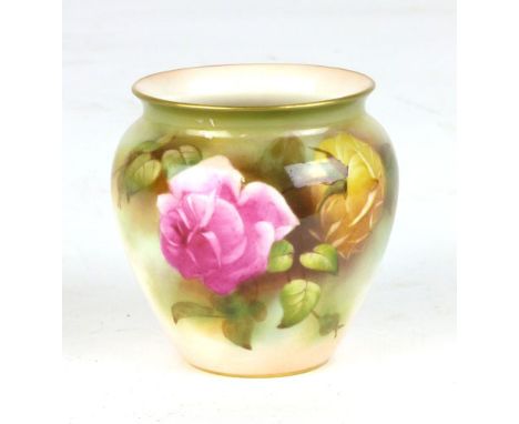 A Royal Worcester Vase, date code for 1909, decorated with roses, puce printed marks.  h. 7 cm. CONDITION REPORT: good