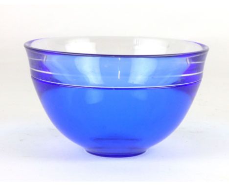 An Orrefors blue and clear glass bowl, etched mark to base.  14 cm in diameter CONDITION REPORT: Good