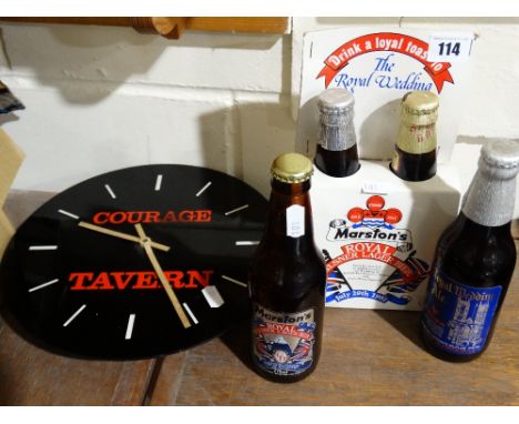Four 1981 Royal Wedding Commemorative Ales Together With A 1970s Advertising Pub Clock
